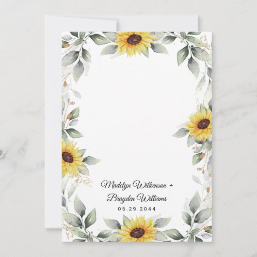 Invitation Sunflower Elegant Rustique Mariage d'or géométriqu (Dos)