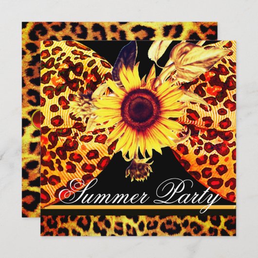 INVITATION SUNFLOWER ET LEOPARD FUR BOW SUMMER GARDEN PARTY (Devant / Derrière)