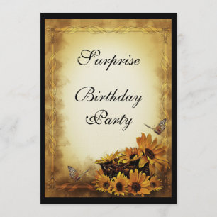 Invitation Sunflower et papillons d'or Anniversaire surprenan