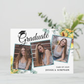 Invitation Sunflower Eucalyptus 3 PHOTO Graduation Party (Debout devant)