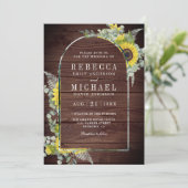 Invitation Sunflower Eucalyptus Arch QR Code Mariage en bois (Debout devant)