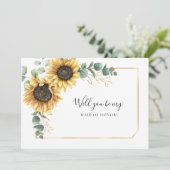 Invitation Sunflower Eucalyptus Be My Maid of Honor Card (Debout devant)