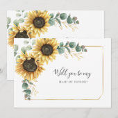 Invitation Sunflower Eucalyptus Be My Maid of Honor Card (Devant / Derrière)