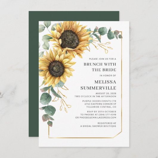 Invitation Sunflower Eucalyptus Brunch avec Bride Green (Devant / Derrière)