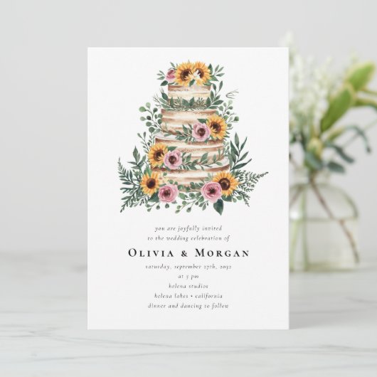 Invitation Sunflower Eucalyptus Cake QR Code Mariage (Debout devant)