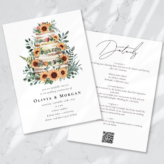 Invitation Sunflower Eucalyptus Cake QR Code Mariage