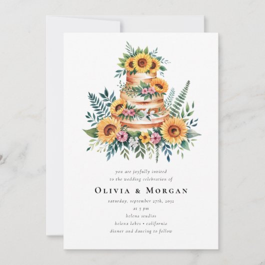 Invitation Sunflower Eucalyptus Cake QR Code Mariage (Devant)