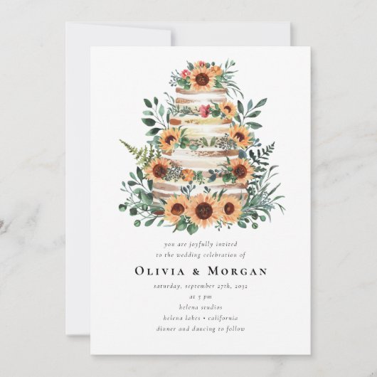 Invitation Sunflower Eucalyptus Cake QR Code Mariage (Devant)
