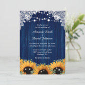 Invitation Sunflower Eucalyptus Dentelle de bois Marine Maria (Debout devant)