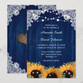 Invitation Sunflower Eucalyptus Dentelle de bois Marine Maria (Devant / Derrière)