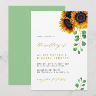 Invitation Sunflower eucalyptus élégant mariage rustique