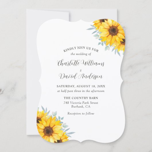 Invitation Sunflower Eucalyptus Elegant Monogram Wedding (Devant)