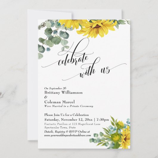 Invitation Sunflower Eucalyptus fêter avec nous Réception (Devant)