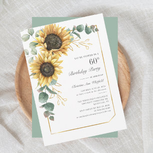 Invitation Sunflower Eucalyptus Floral 60e anniversaire