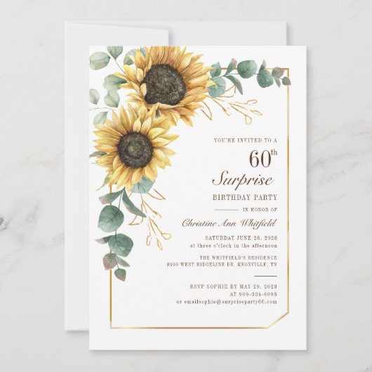 Invitation Sunflower Eucalyptus floral Script 60e anniversair (Devant)