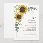 Invitation Sunflower Eucalyptus floral Script 60e anniversair (Devant / Derrière)
