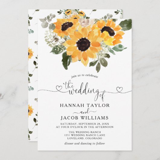 Invitation Sunflower Eucalyptus Greenery Wedding  (Devant / Derrière)