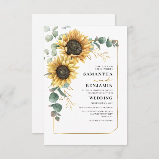 Invitation Sunflower Eucalyptus Mariage botanique (Devant / Derrière)