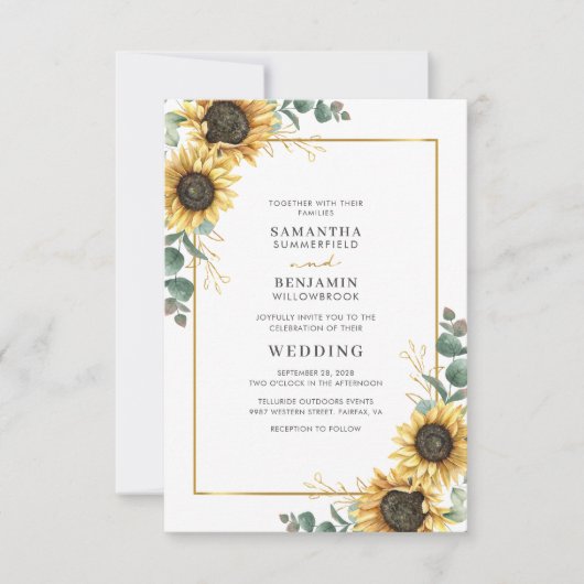 Invitation Sunflower Eucalyptus or Mariage géométrique floral (Devant)
