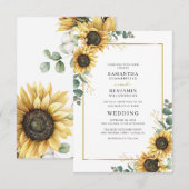 Invitation Sunflower Eucalyptus or Mariage géométrique floral (Devant / Derrière)