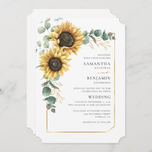 Invitation Sunflower Eucalyptus QR Code All-in-One Mariage (Devant / Derrière)