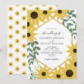 Invitation Sunflower Eucalyptus Watercolor  Yellow  Floral (Devant / Derrière)