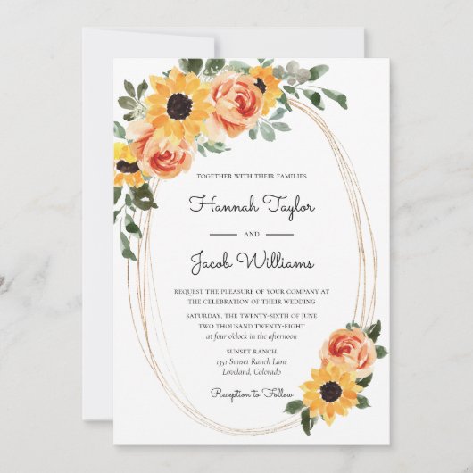 Invitation Sunflower Fall Boho Terracotta Mariage (Devant)