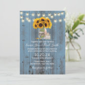 Invitation Sunflower Floral Jar Dusty Blue Barn Mariage en bo (Debout devant)