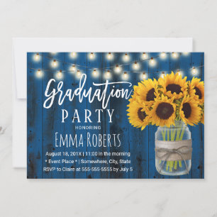 Invitation Sunflower Floral Jar Rustic Navy Grange Graduation