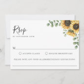Invitation Sunflower Floral Mariage Allergie alimentaire Cart (Devant)