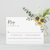 Invitation Sunflower Floral Mariage Allergie alimentaire Cart (Debout devant)