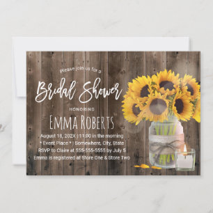 Invitation Sunflower Flower Mason Jar Grange Fête des mariées