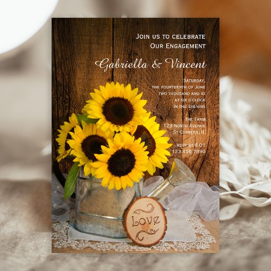 Invitation Sunflower Garden Waters Can Engagement Party