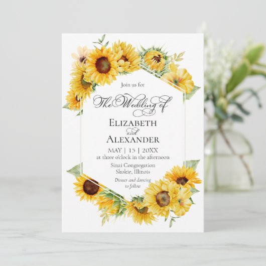 Invitation Sunflower Géométrique Automne Mariage photo Automn (Debout devant)