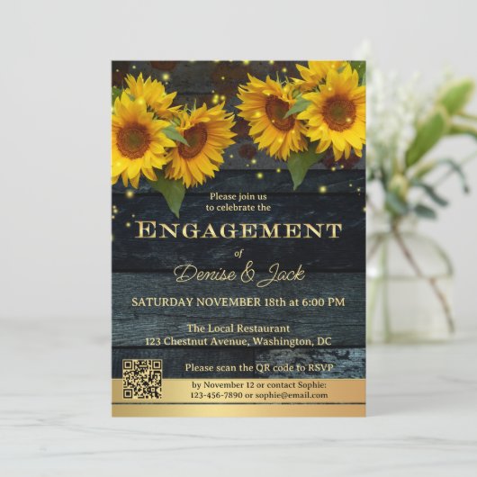 Invitation Sunflower Gold Green Rustic Fiançailles (Debout devant)