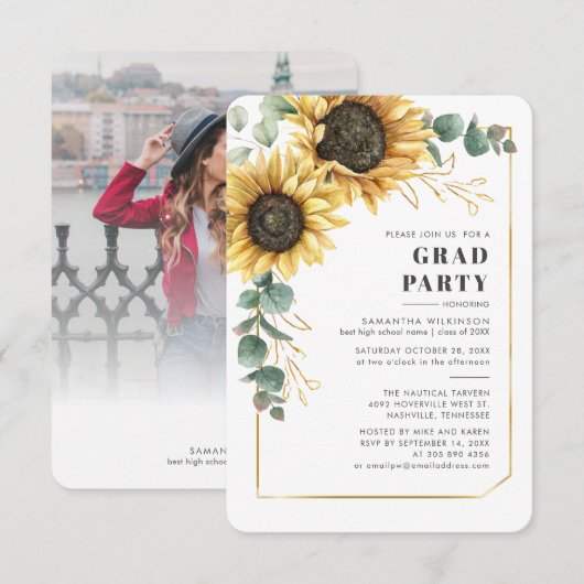 Invitation Sunflower Grad 2025 Photo Graduation Party (Devant / Derrière)