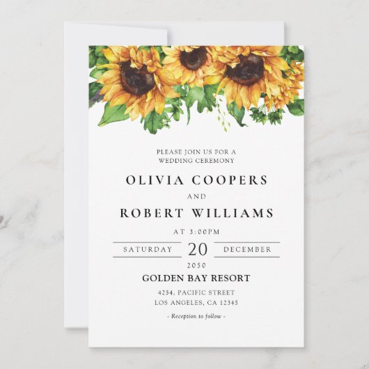 Invitation Sunflower Greenery Mariage (Devant)