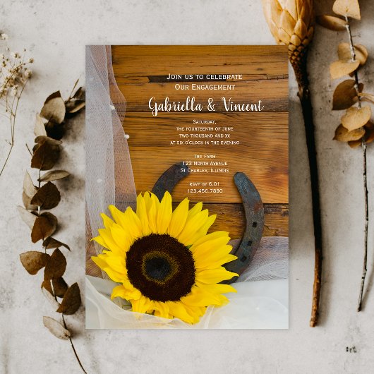 Invitation Sunflower Horseshoe Western Engagement Barn Party