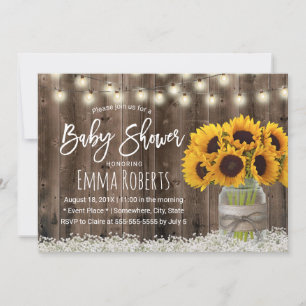 Invitation Sunflower Jar Country Floral Barne Baby shower en