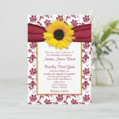 Invitation Sunflower jaune Bourgogne Mariage damassé (Debout devant)