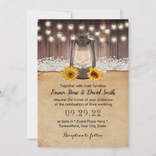 Invitation Sunflower Lantern Baby Respire Rustique Mariage