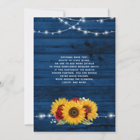 Invitation Sunflower Marine bleu Rose rouge Russe Mariage en (Dos)