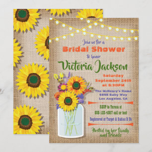Invitation Sunflower Mason Jar Burlap Fête des mariées