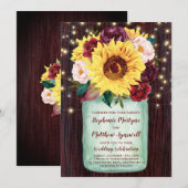 Invitation Sunflower Mason Jar Lights Burgundy Floral Mariage (Devant / Derrière)