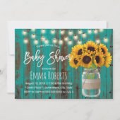 Invitation Sunflower Mason Jar Rustic Turquoise Baby shower d (Devant)