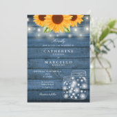 Invitation Sunflower Mason Jar Rustique String Lights Mariage (Debout devant)
