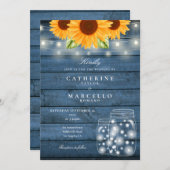 Invitation Sunflower Mason Jar Rustique String Lights Mariage (Devant / Derrière)