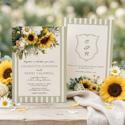 Invitation Sunflower Monogram Crest Wedding 
