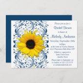 Invitation Sunflower Navy Bleu Blanc Fête des mariées florale (Devant / Derrière)