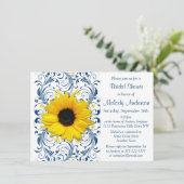 Invitation Sunflower Navy Bleu Blanc Fête des mariées florale (Debout devant)